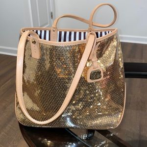 Henri Bendel gold glittery tote bag